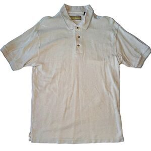 Naturalife Men’s M Beige Solid Knit Polo Shirt Short Sleeve Collared Button